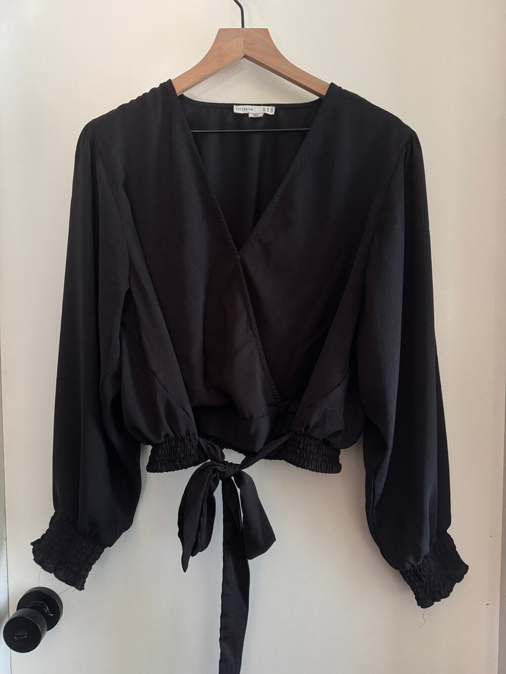 COTTON:ON black faux wrap long sleeve blouse - 18